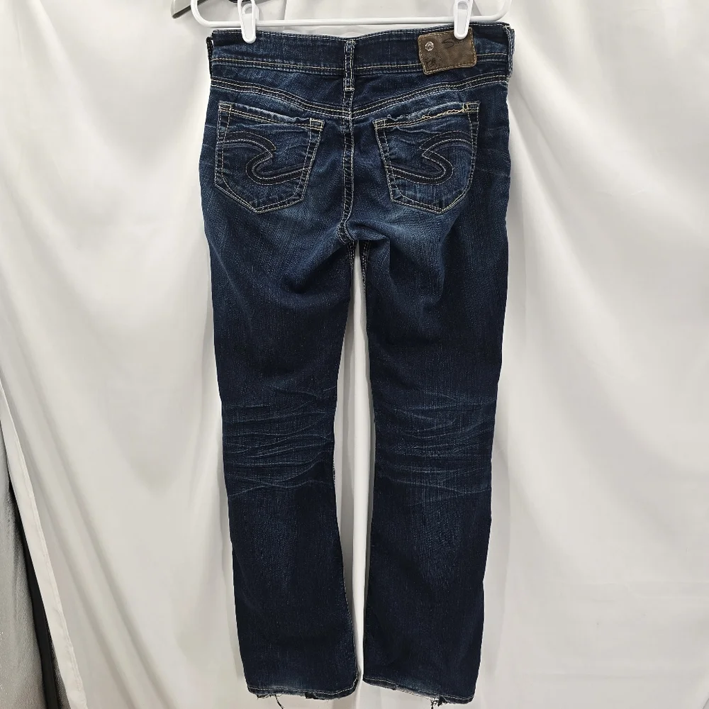 Silver Suki Mid Slim Bootcut Blue Jeans Women's 28X31‎ Super Stretch Dark Read.
